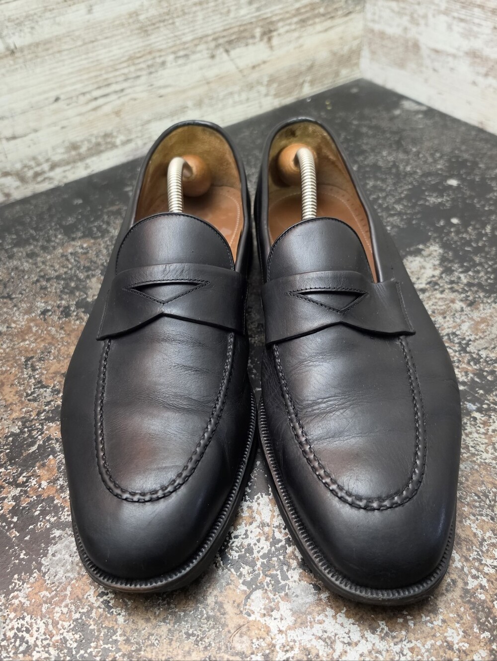 Mens Magnanni Penny Loafers Shoes Sz 11.5 Black Leather 9372 Blemish Read
